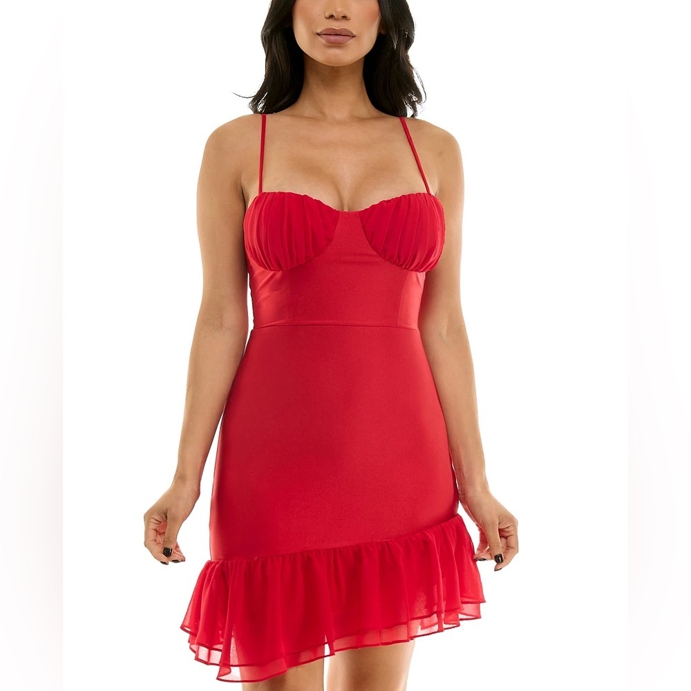 Small Red Ruffle Bodycon Homecoming Cocktail Mini Dress